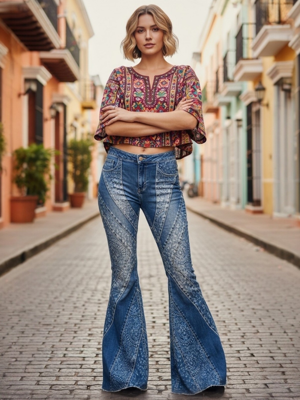 ✨️Free People Mermaid Blue Patchwork Flare Jeans! - Picture 11 of 16